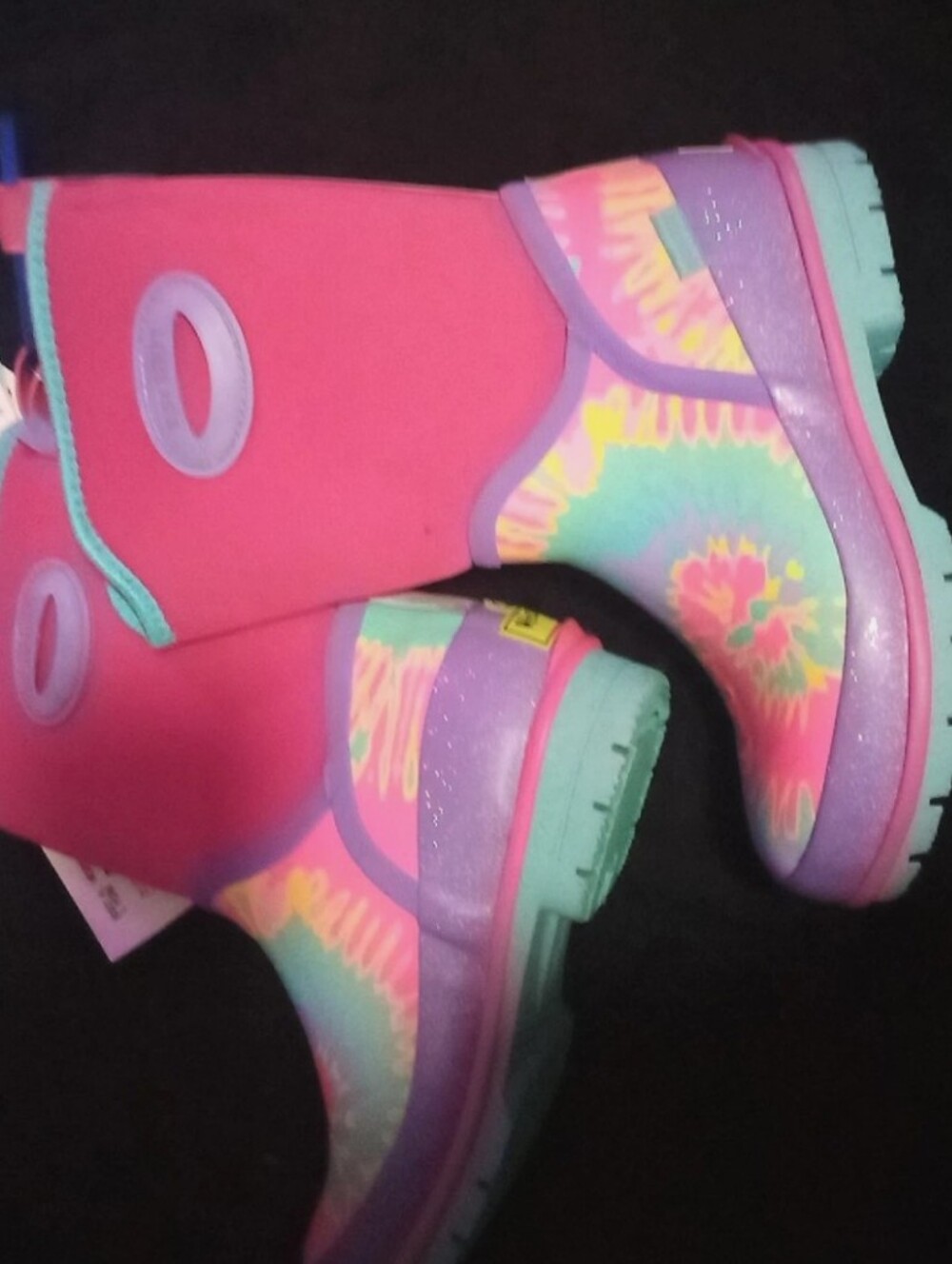 NWT Girl's Western Chief Tie Dye Neoprene Insulated Rain Boots - Pink - Picture 2 of 6